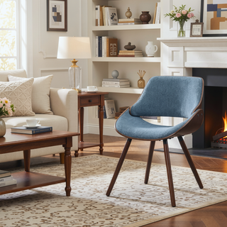 Sunvega Denim Blue Bentwood Dining Chair with Wood Back and Mid Century Modern Style
