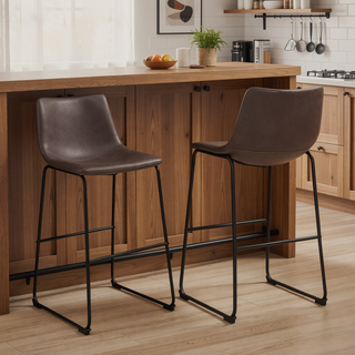 Sunvega Brown and Black Armless Bar Stool Set of 2 with Supportive Backrest