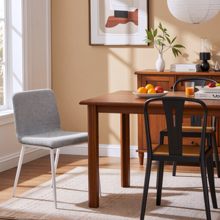 Sunvega Brushed Stainless Steel Dining Chairs with Gray Fabric and Walnut Back - Set of 2