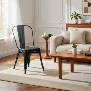 Sunvega Set of 4 High Gloss Black Industrial Metal Dining Chairs with 18 Inch Seat Height