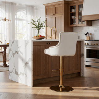 Sunvega Adjustable Swivel Bar Stool with Velvet Upholstery and Gold Base