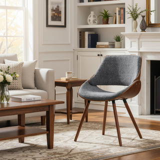 Sunvega Grey Woven Fabric Upholstered Bentwood Dining Chair with Wood Back