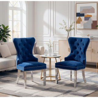 Sunvega Contemporary Tufted Velvet Dining Chairs with Nailhead Trim and Stainless Steel Legs, Set of 2