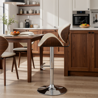 Sunvega Adjustable Bar Stool with Chrome Base and Soft Ecru Leatherette Upholstery