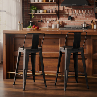 Sunvega Industrial Metal Counter Height Stool Set of 2 in Distressed Black