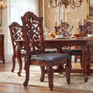 Sunvega Brown and Cherry Side Chair with Nailhead Trim and Floral Motif