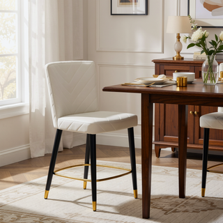 Sunvega Modern Bar Stool with Tufted Backrest and Gold Footrest for Home Bar