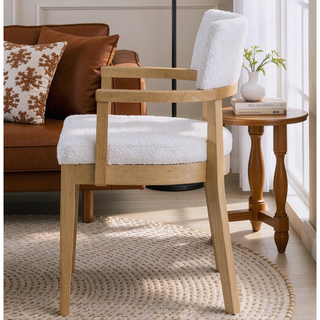 Sunvega Natural Wood Frame Side Chair with Padded Seat and Armrests Set of 2