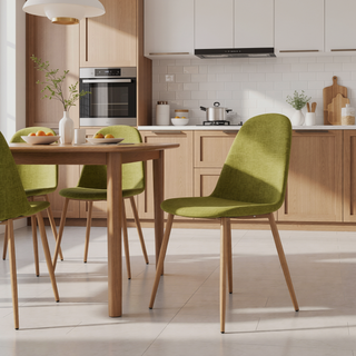 Sunvega Green and Light Brown Fabric Upholstered Minimalist Dining Chairs with Iron Legs