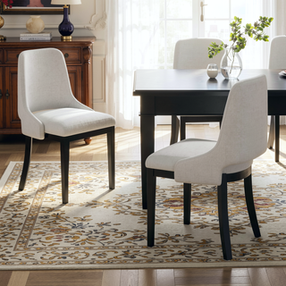 Sunvega Modern Wood Dining Chairs Set of 2 with Linen Upholstered Seat for Dining Room