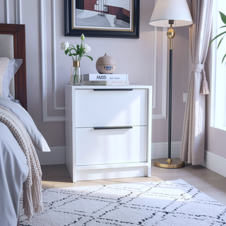 Sunvega Light Gray Nightstand with Two Drawers and Metal Handles for Bedroom