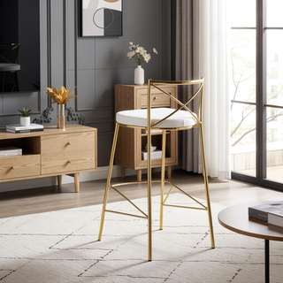 Sunvega Modern Charlotte Gold Metal Frame and White Faux Leather Barstool Set of 2
