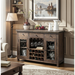 Sunvega Weathered Cherry Finish Bench with PU Leather Cushion and 16" Floor Clearance