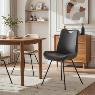 Sunvega Modern Dining Chairs with Gray Faux Leather Upholstery and Tall Curved Backs - Set of 2