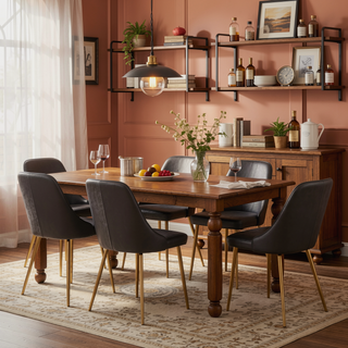 Sunvega Glam Dining Chair with Gold Frame and Grey Faux Leather Cushioned Seat