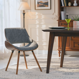 Sunvega Grey Woven Fabric Upholstered Bentwood Dining Chair with Wood Back