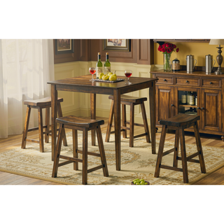 Sunvega Black Finish Bar Height Solid Wood Saddle Seat Stools Set of 2