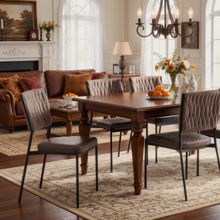 Sunvega Braided Tania Contemporary Dining Chairs with Faux Leather Upholstery and Black Metal Frame in Set of 2