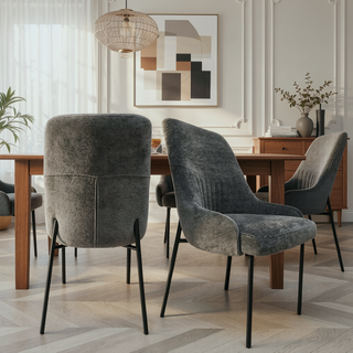 Sunvega Upholstery Boucle Fabric Dining Side Chair Set of 2 Grey