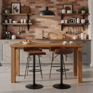 Sunvega Adjustable Antique Metal Industrial Bar Stool with Brown Faux Leather Seat