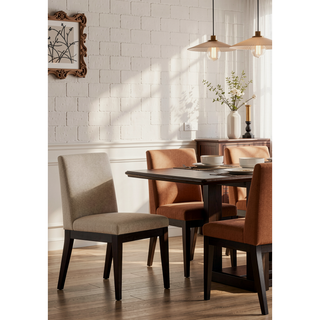 Sunvega Set of 2 Beige Contemporary Fabric Dining Chairs with Cushioned Seat