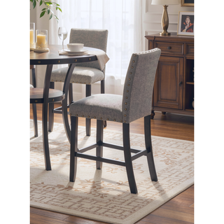 Sunvega Modern Set of 2 Grey Fabric Dining Chairs with Plush Cushion and Nailhead Trim