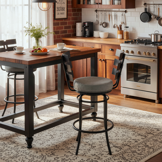Sunvega Piren Swivel Bar or Counter Stool in Black with Gray Faux Leather