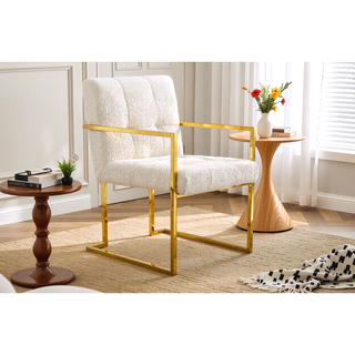 Sunvega Modern Linen Dining Arm Chair with Tufted Design and Gold Metal Base
