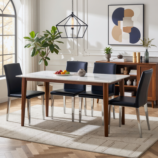 Sunvega Black PU Dining Chairs with Silver Metal Legs and High Elasticity Sponge Filling for Living Room