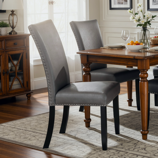 Sunvega Modern Upholstered Side Chairs with Gray Synthetic Leather and Nailhead Trim
