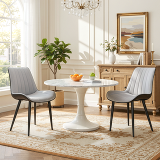 Sunvega Light Grey Dark Grey PU Leather Wave Pattern Armless Dining Chair Set