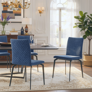 Sunvega Minimalist Blue Fabric and Metal Dining Room Chairs with Padded Seat - Set of 2