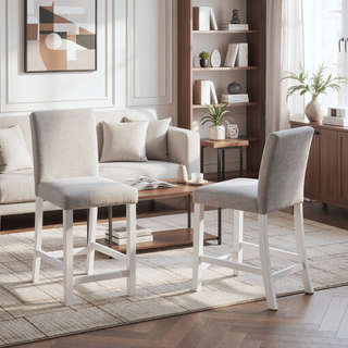 Sunvega Solid Wood Counter Height Chairs with Padded Seat for Dining Room, White & Gray
