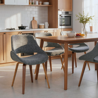 Sunvega Mid-Century Modern Dining Chairs with Walnut Legs and Grey Noise Fabric Set of 2