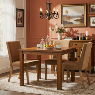 Sunvega Chenille & Oak Side Chair with Padded Seat and Back Cushion Set of 2