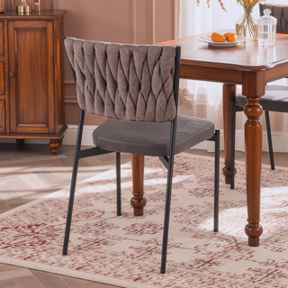 Sunvega Braided Tania Contemporary Dining Chairs with Faux Leather Upholstery and Black Metal Frame in Set of 2