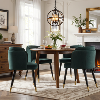 Sunvega Modern Velvet Upholstered Dining Chair with Tulip Design and Gold Tips
