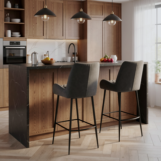 Sunvega 26 Inch Counter Height Bar Stool in Charcoal Fabric and Black Finish