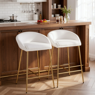 Sunvega Matisse Glam Gold Metal Frame White Faux Leather Counter Stool Set of 2