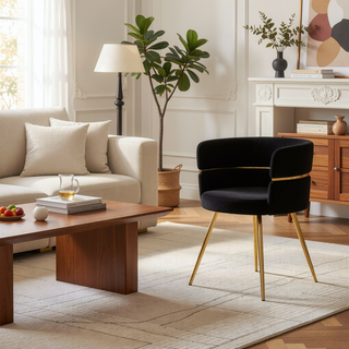 Sunvega Glam Art Deco Dining Chair with Black Velvet Upholstery and Gold Metal Accent