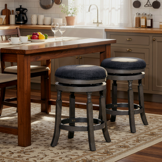 Sunvega Weathered Gray Finish 24 Inch Counter Stool with Charcoal Fabric Seat