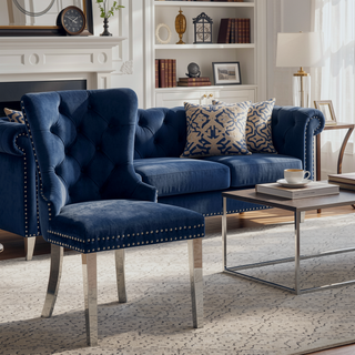 Sunvega Glam Style Wingback Dining Chairs with Upholstered Seat and Crystal-like Acrylic Buttons