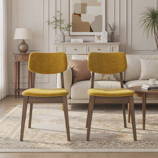 Sunvega Dark Yellow Velvet Upholstered Armless Dining Chairs with Solid Wood Legs Set of 2