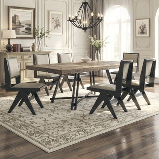Sunvega Farmhouse Style Upholstered Side Chair Set of 2 with Black Wood Frame