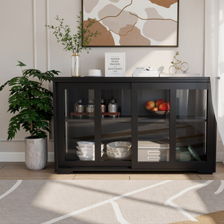 Sunvega White Kitchen Storage Stand Cupboard With Glass Door And Adjustable Shelves