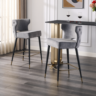 Sunvega Contemporary Velvet Upholstered Counter Height Stool with Gold Tipped Legs