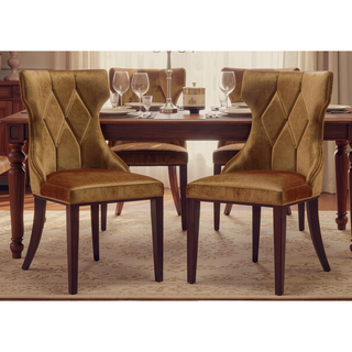 Sunvega Set of 2 Gray Traditional Dining Chairs with Luxurious Velvet Upholstery