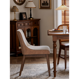 Sunvega Modern Brown and White Boucle Upholstery Dining Chairs Set of 2