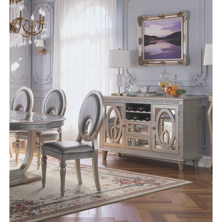 Sunvega Silver Leatherette Upholstered Dining Chairs with Keyhole Back and Mirror Accents