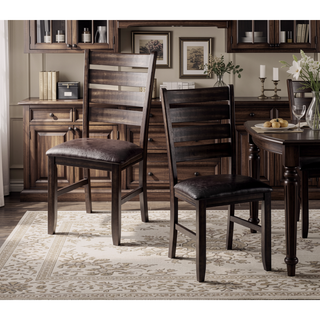 Sunvega Espresso Finish Faux Leather Upholstered Wooden Dining Side Chairs Set of 2